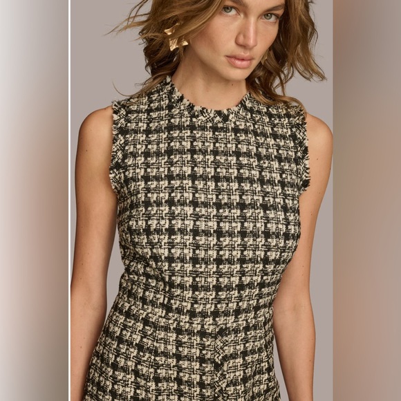 Donna Karan Houndstooth Metallic Tweed Crew Neck Sleeveless Sheath Dress - Picture 4 of 7
